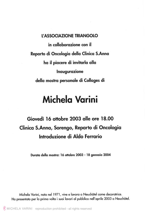 2003 - Testo dello scultore Aldo Ferrario Michela Varini